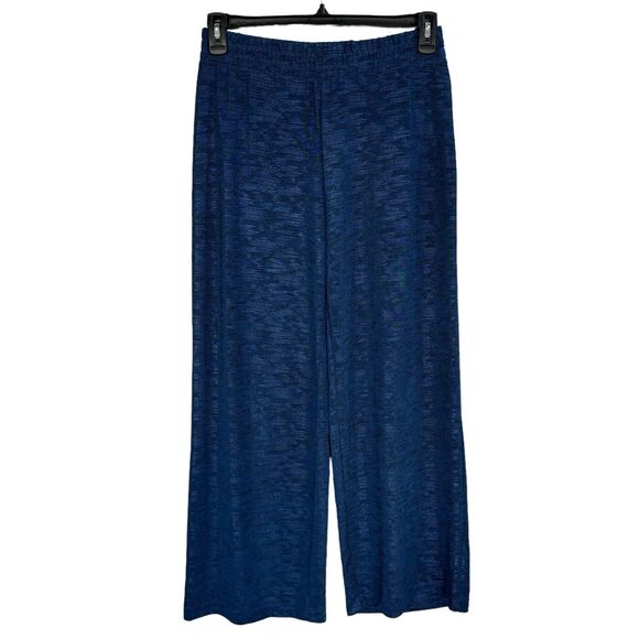 JM Collection Petite Medium Wide Leg Pants Loungewear Elastic Waist Shiny Blue - Picture 1 of 7